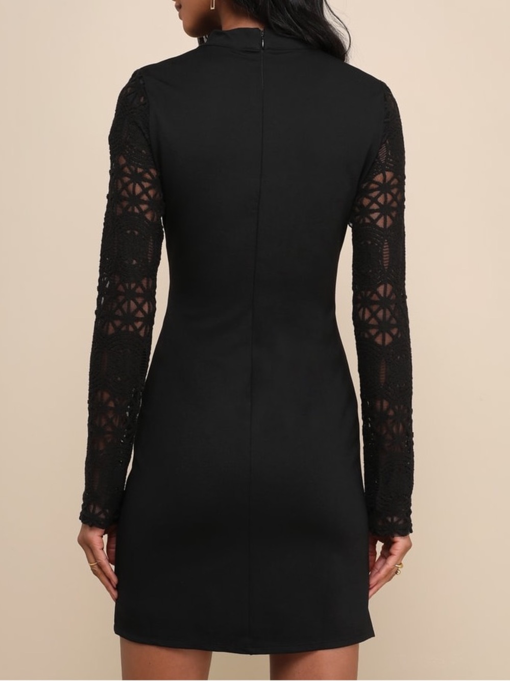 Lulu's Lace Up Your Sleeve Black Lace Long Sleeve Bodycon Dress Mini Women Large - Picture 2 of 12